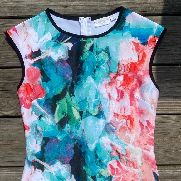 Bisou Bisou floral sheath dress sleeveless with contrast Sz Small - Picture 12 of 16